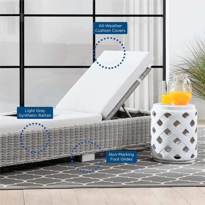 Modway Conway Wicker / Rattan Patio Chaise Lounge in Light Gray/White