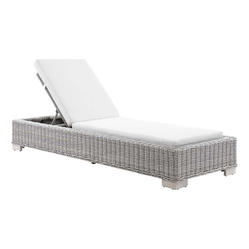 Modway Conway Wicker / Rattan Patio Chaise Lounge in Light Gray/White