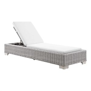 modway conway wicker rattan patio chaise lounge in light gray/white