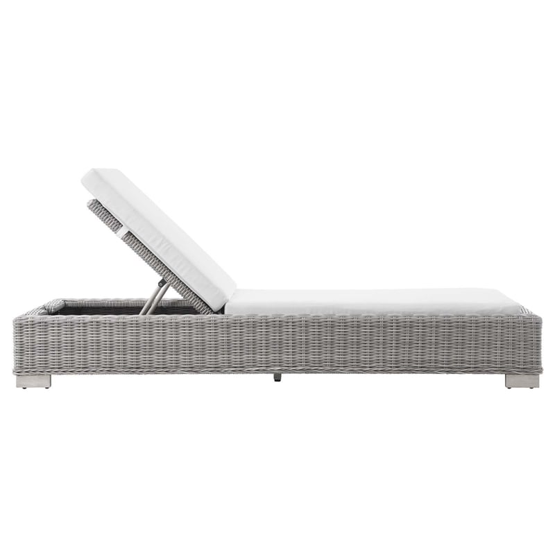 Modway Conway Wicker / Rattan Patio Chaise Lounge in Light Gray/White