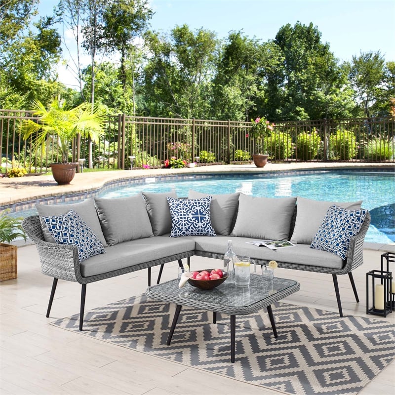 Modway Endeavor Modern Wicker / Rattan Patio Seating Set in Gray