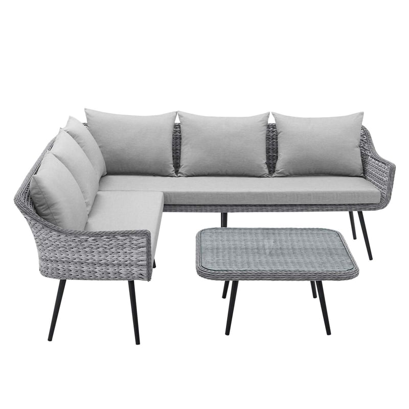 Modway Endeavor Modern Wicker / Rattan Patio Seating Set in Gray