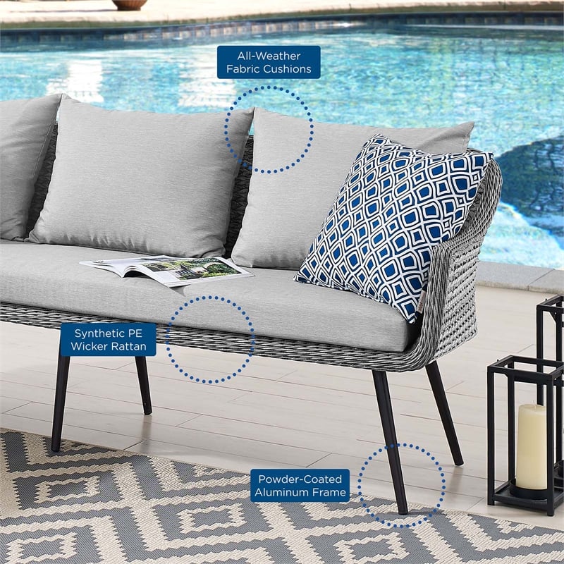 Modway Endeavor Modern Wicker / Rattan Patio Seating Set in Gray