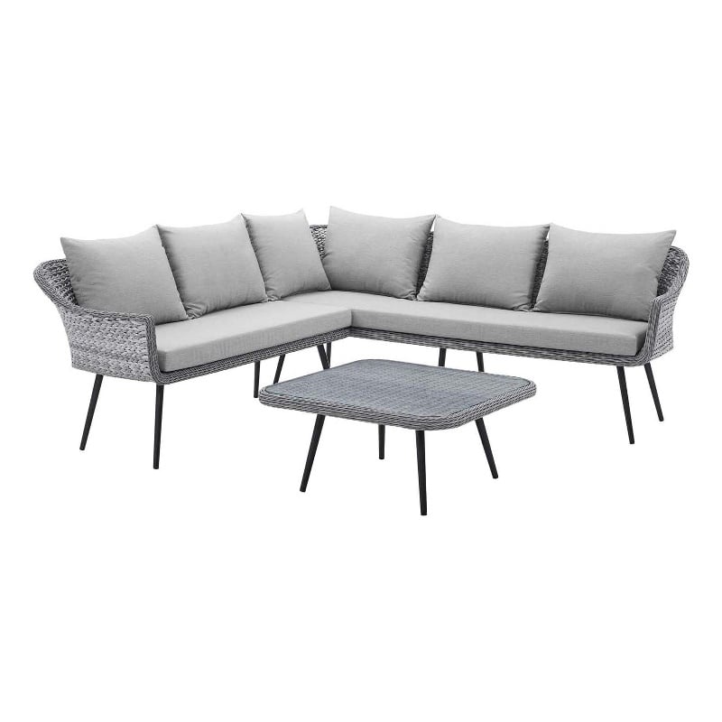 Modway Endeavor Modern Wicker / Rattan Patio Seating Set in Gray