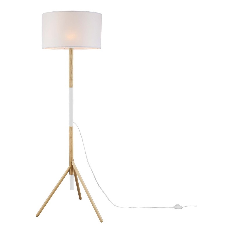 Modway Natalie 1-Light Modern Wood Tripod Floor Lamp in White/Natural