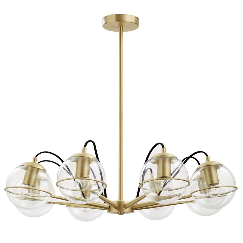 Modway Hanna 8-Light Modern Metal/Glass Chandelier in Clear & Gold