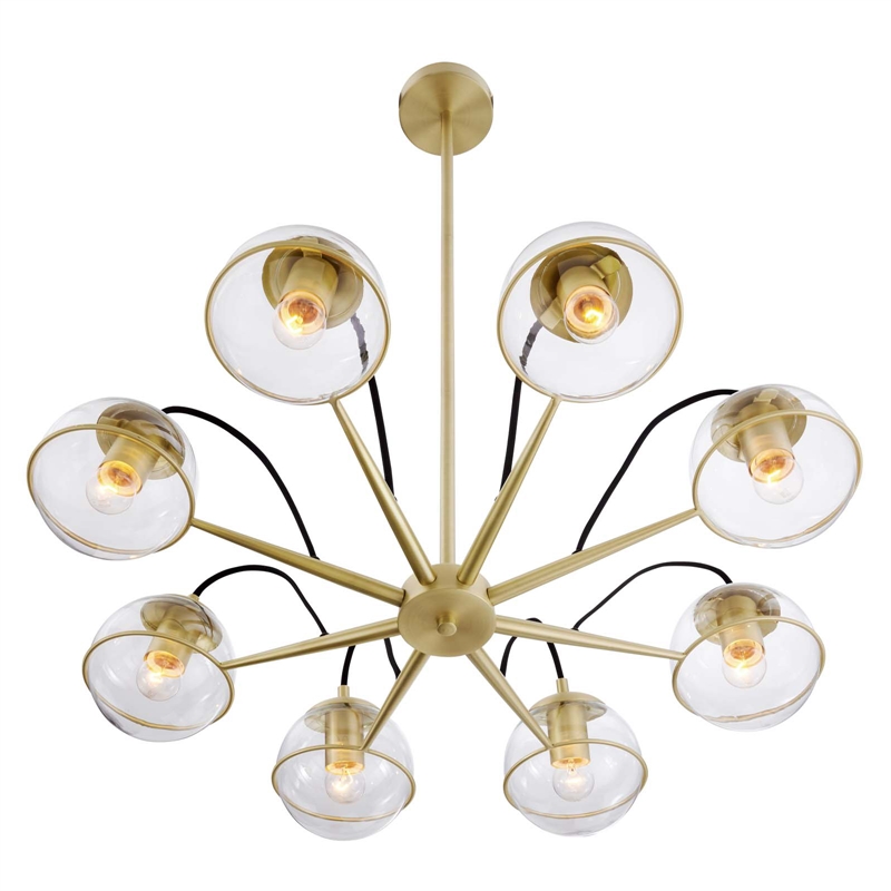 Modway Hanna 8-Light Modern Metal/Glass Chandelier in Clear & Gold