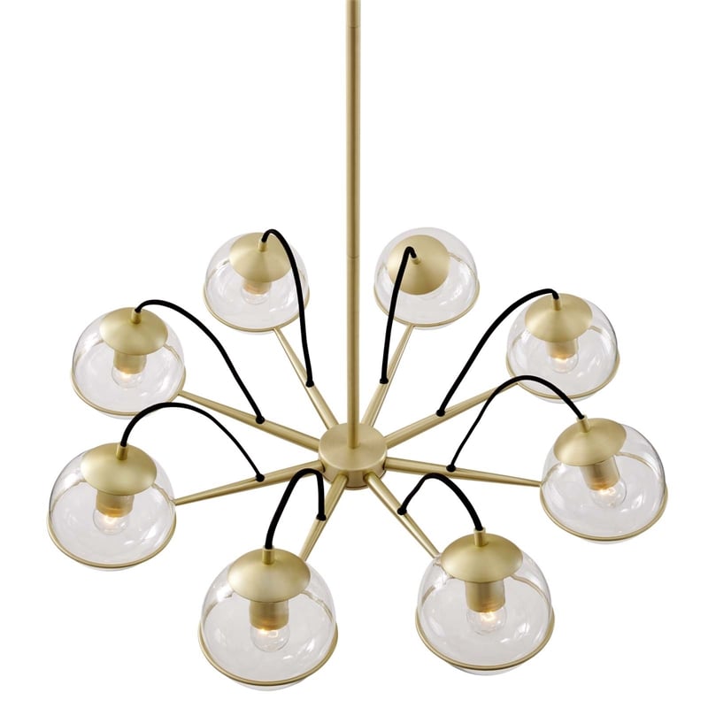 Modway Hanna 8-Light Modern Metal/Glass Chandelier in Clear & Gold