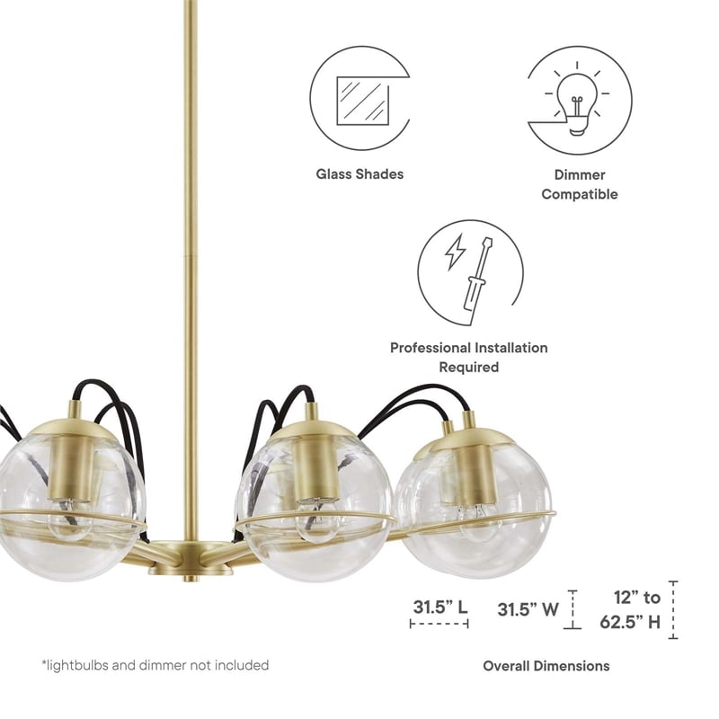 Modway Hanna 8-Light Modern Metal/Glass Chandelier in Clear & Gold