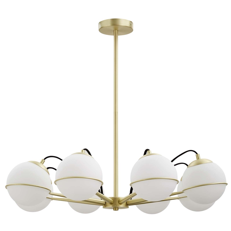Modway Hanna 8-Light Modern Metal/Glass Chandelier in Opal & Gold
