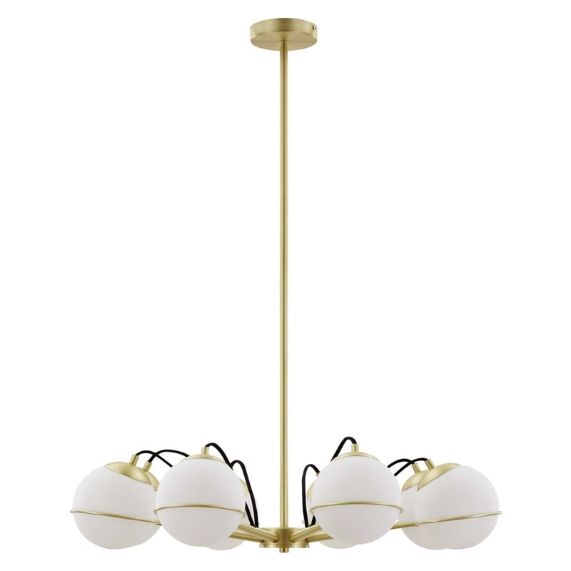 Modway Hanna 8-Light Modern Metal/Glass Chandelier in Opal & Gold