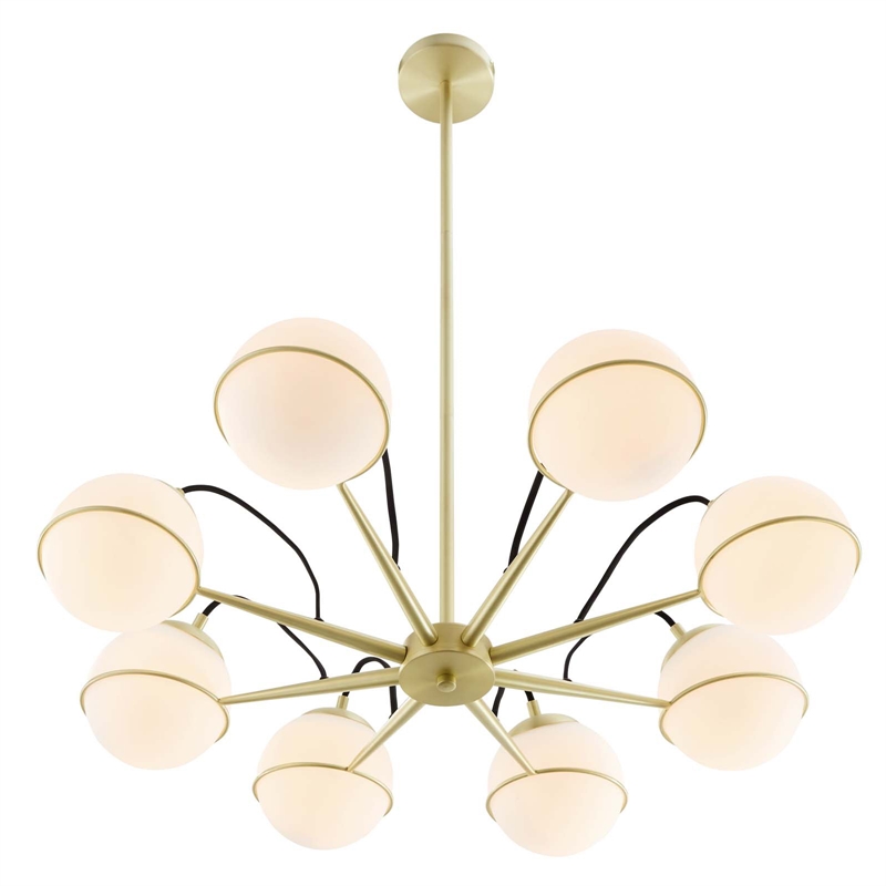 Modway Hanna 8-Light Modern Metal/Glass Chandelier in Opal & Gold