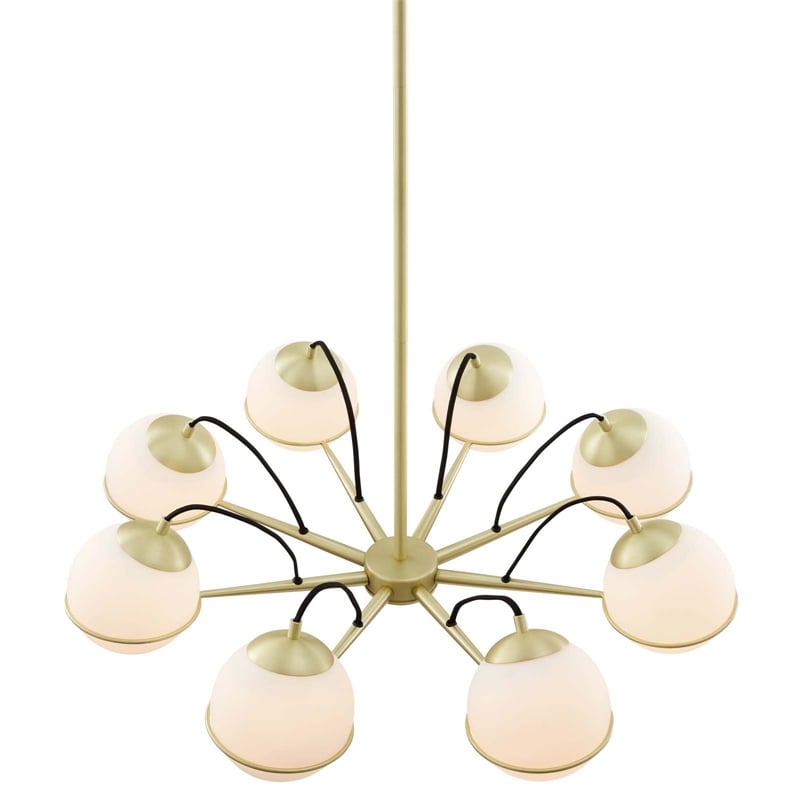 Modway Hanna 8-Light Modern Metal/Glass Chandelier in Opal & Gold