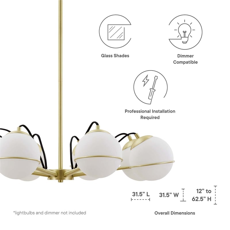 Modway Hanna 8-Light Modern Metal/Glass Chandelier in Opal & Gold