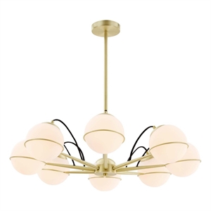 Modway Hanna 8-Light Modern Metal/Glass Chandelier in Opal & Gold