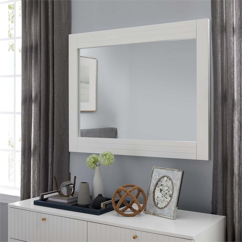 Modway Dakota Modern Style Painted MDF Wood Mirror in White Finish