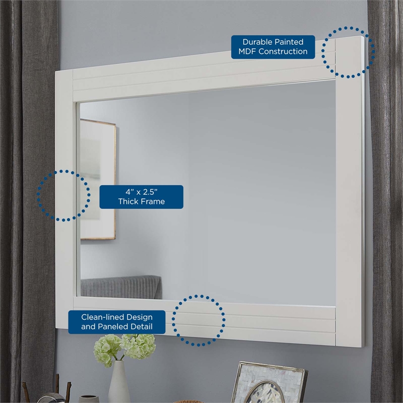 Modway Dakota Modern Style Painted MDF Wood Mirror in White Finish