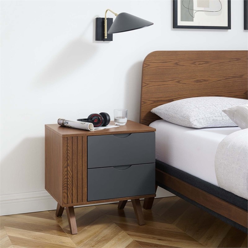 Modway Dylan Modern MDF Wood and Rubberwood Nightstand in Walnut/Gray