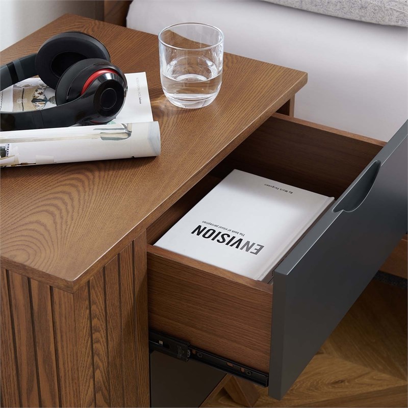 Modway Dylan Modern MDF Wood and Rubberwood Nightstand in Walnut/Gray