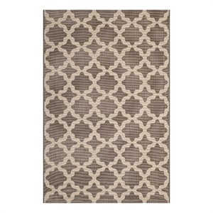Modway Cerelia 108x143.5&quot Moroccan Trellis Fabric Area Rug in Light/Dark Beige