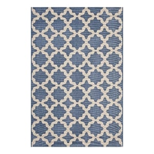 Modway Cerelia 108x143.5&quot Moroccan Trellis Fabric Area Rug in Blue and Beige
