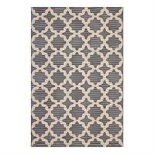 Modway Cerelia 47x71&quot Moroccan Trellis Polypropylene Area Rug in Gray and Beige