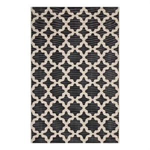 Modway Cerelia 47x71&quot Moroccan Trellis Polypropylene Area Rug in Black and Beige