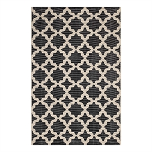 Modway Cerelia 108x143.5&quot Moroccan Trellis Fabric Area Rug in Black and Beige
