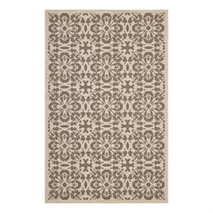 Modway Ariana 108x143.5&quot Floral Trellis Fabric Area Rug in Light/Dark Beige