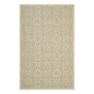 Modway Ariana 108x143.5&quot Floral Trellis Fabric Area Rug in Light Green/Beige