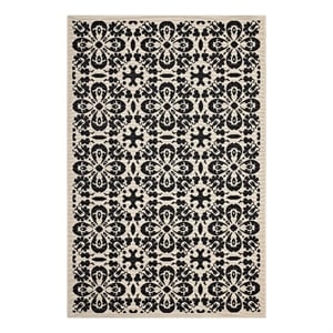 Modway Ariana 47x71&quot Vintage Floral Trellis Polypropylene Area Rug - Black/Beige