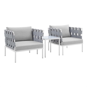 modway harmony 3-piece aluminum/fabric patio seating set in gray