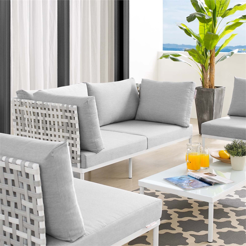 Modway Harmony 4-Piece Fabric Basket Weave Patio Seating Set in Taupe/Gray