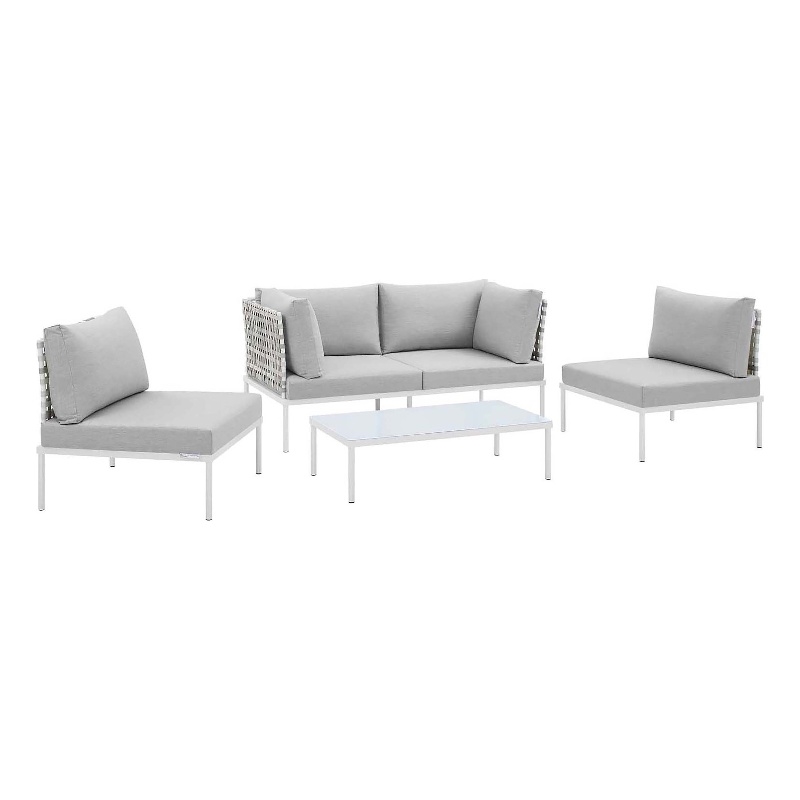 Modway Harmony 4-Piece Fabric Basket Weave Patio Seating Set in Taupe/Gray