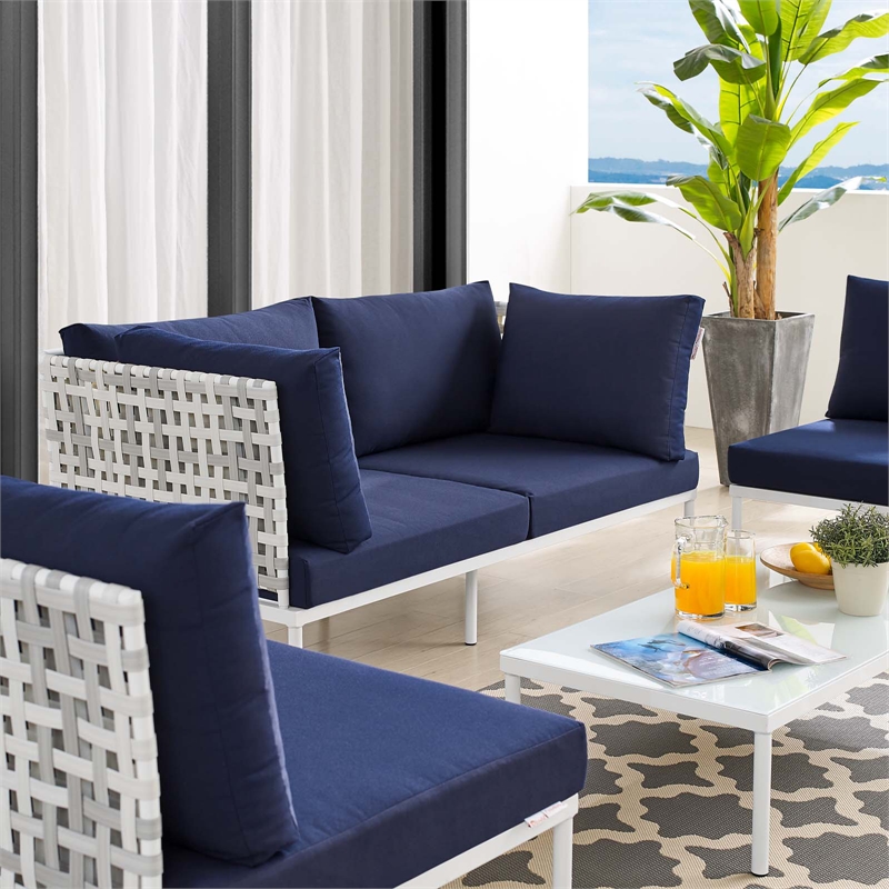 Modway Harmony 4-Piece Fabric Basket Weave Patio Seating Set in Taupe/Navy