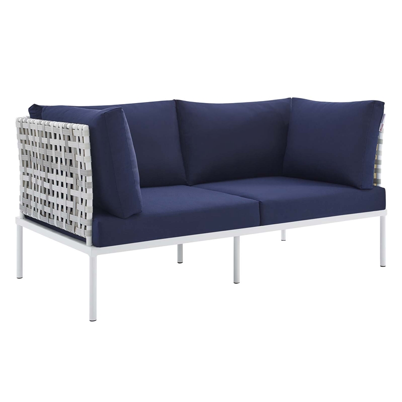 Modway Harmony 4-Piece Fabric Basket Weave Patio Seating Set in Taupe/Navy