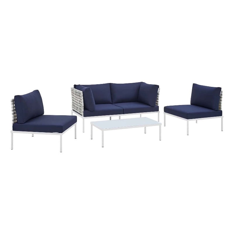 Modway Harmony 4-Piece Fabric Basket Weave Patio Seating Set in Taupe/Navy