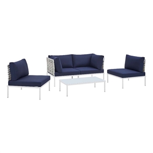 modway harmony 4-piece fabric basket weave patio seating set in taupe/navy