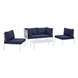Modway Harmony 4-Piece Fabric Basket Weave Patio Seating Set in Taupe/Navy