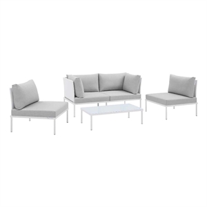 Modway Harmony 4-Piece Aluminum & Fabric Patio Seating Set in White/Gray