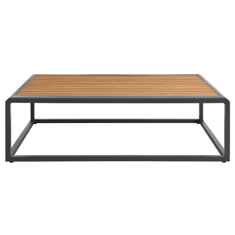 Modway Stance Aluminum & Wood Patio Coffee Table in Gray and Natural