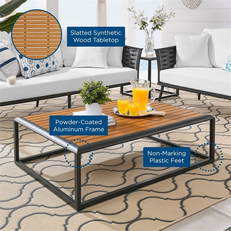 Modway Stance Aluminum & Wood Patio Coffee Table in Gray and Natural