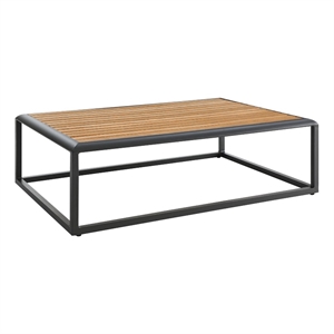 modway stance contemporary aluminum wood patio coffee table in gray/natural