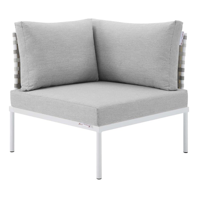 Modway Harmony Fabric Basket Weave Patio Corner Chair in Taupe/Gray