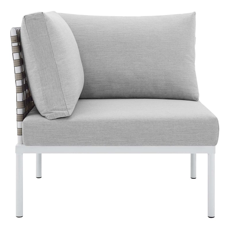 Modway Harmony Fabric Basket Weave Patio Corner Chair in Tan/Gray
