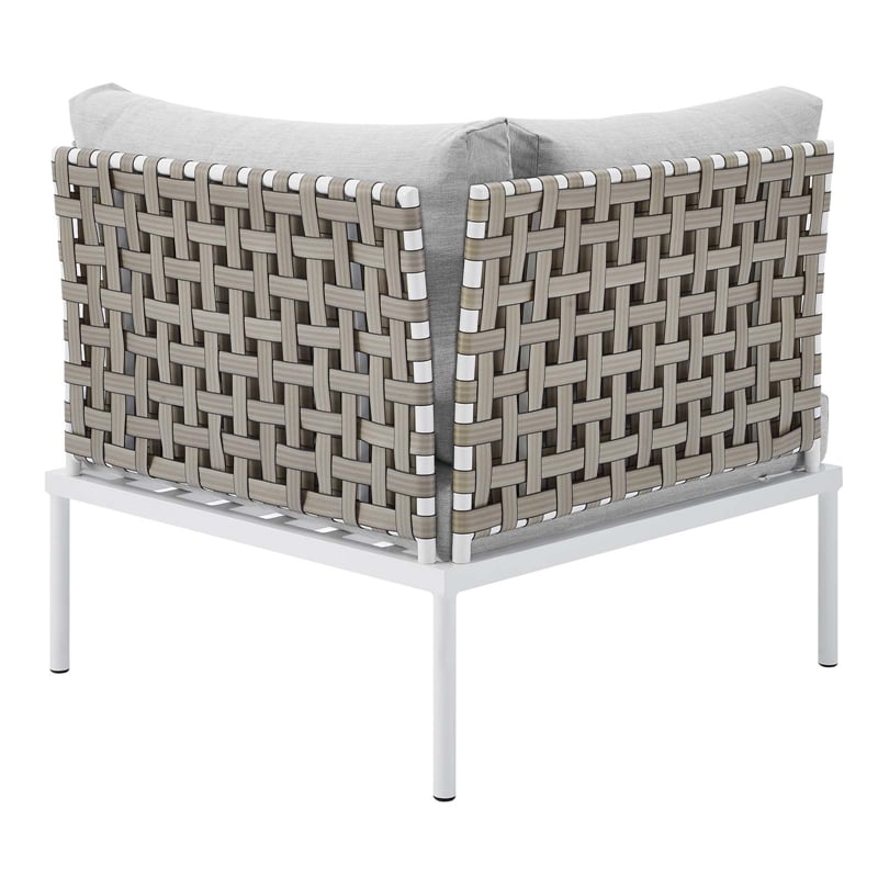 Modway Harmony Fabric Basket Weave Patio Corner Chair in Tan/Gray