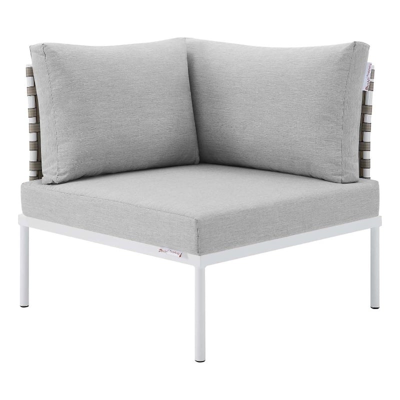 Modway Harmony Fabric Basket Weave Patio Corner Chair in Tan/Gray