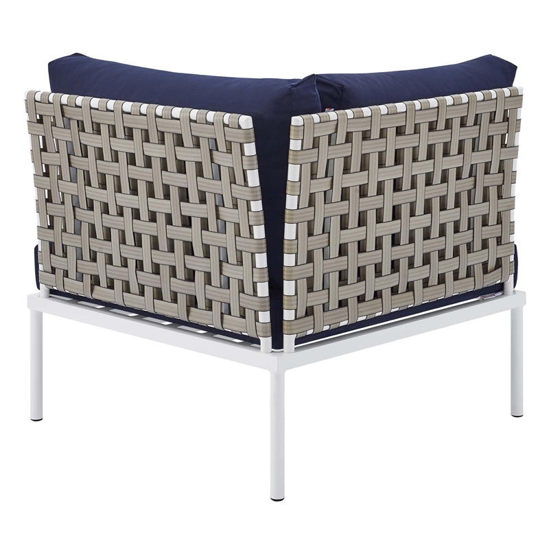 Modway Harmony Fabric Basket Weave Patio Corner Chair in Navy/Tan
