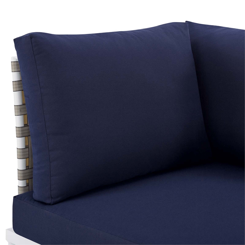 Modway Harmony Fabric Basket Weave Patio Corner Chair in Navy/Tan