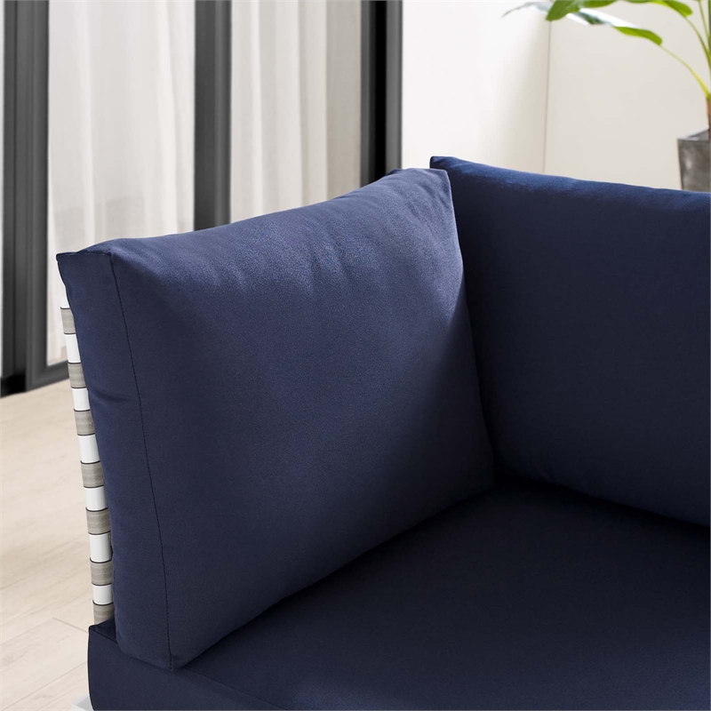 Modway Harmony Fabric Basket Weave Patio Corner Chair in Navy/Tan